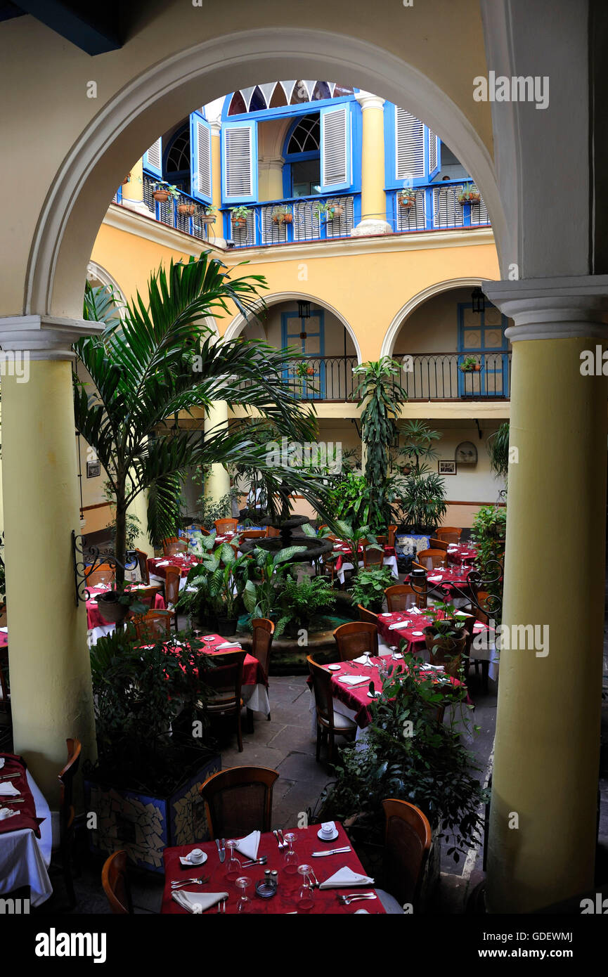 Restaurant El Patio, Plaza de la Catedral, Oldtown La Habana, Havana, Cuba Stock Photo