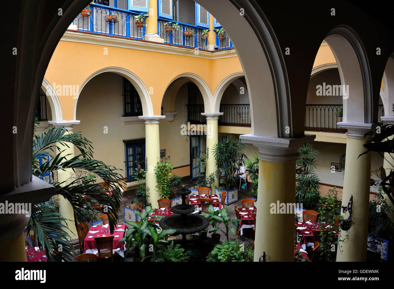 Restaurant El Patio, Plaza de la Catedral, Oldtown La Habana, Havana, Cuba Stock Photo