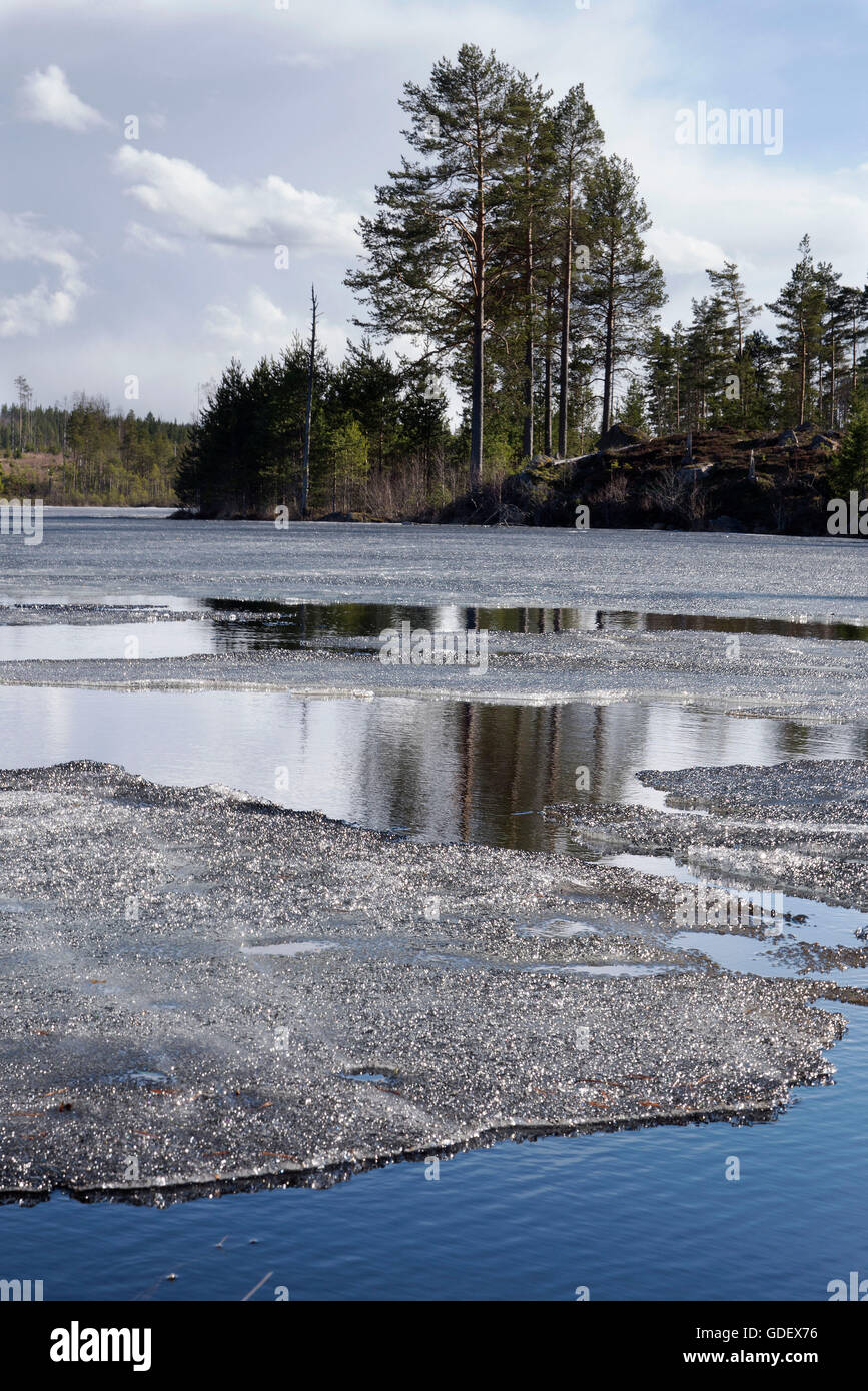 Unfreezing lake, near Fillipstaad, Sweden Stock Photo