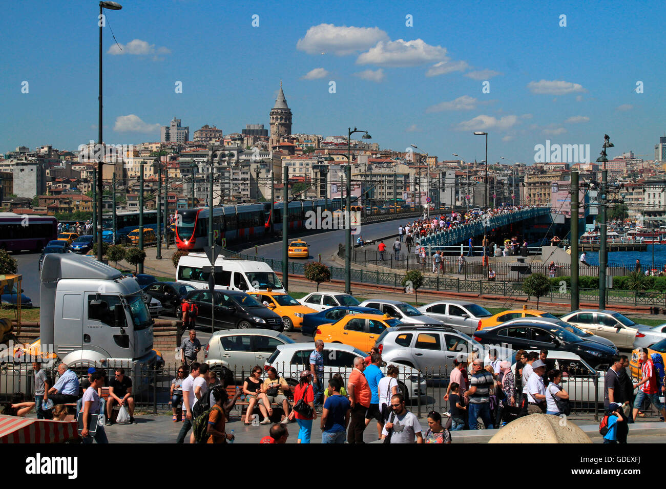 Galata Bridge, Galata Tower, Beyoglu, Istanbul, Turkey Stock Photo