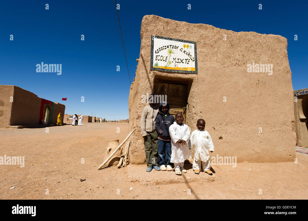 Marocco, Africa, school, Merzouga, Desert Erg Chebbi, Stock Photo