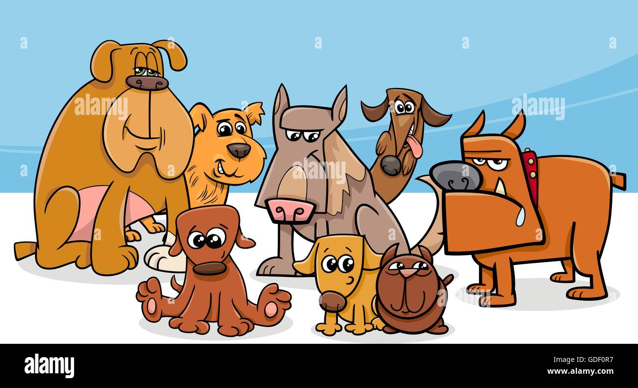 Cartoon Illustration of Funny Dogs Animal Characters Group Stock Vector ...