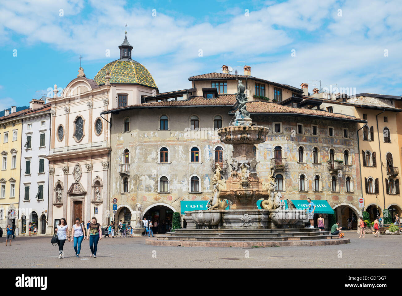 View of a cathedral square in old town of Trento. Trento is a capital of province Trentino Alto in Italy. Stock Photo