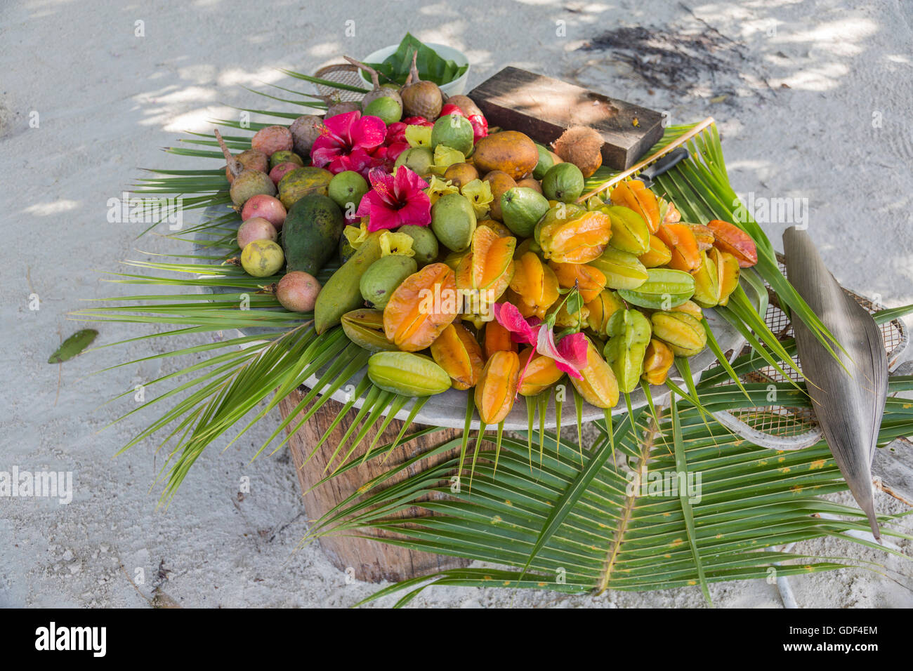 Tropical Fruits, Anse Volbert, Praslin, Seychelles Stock Photo