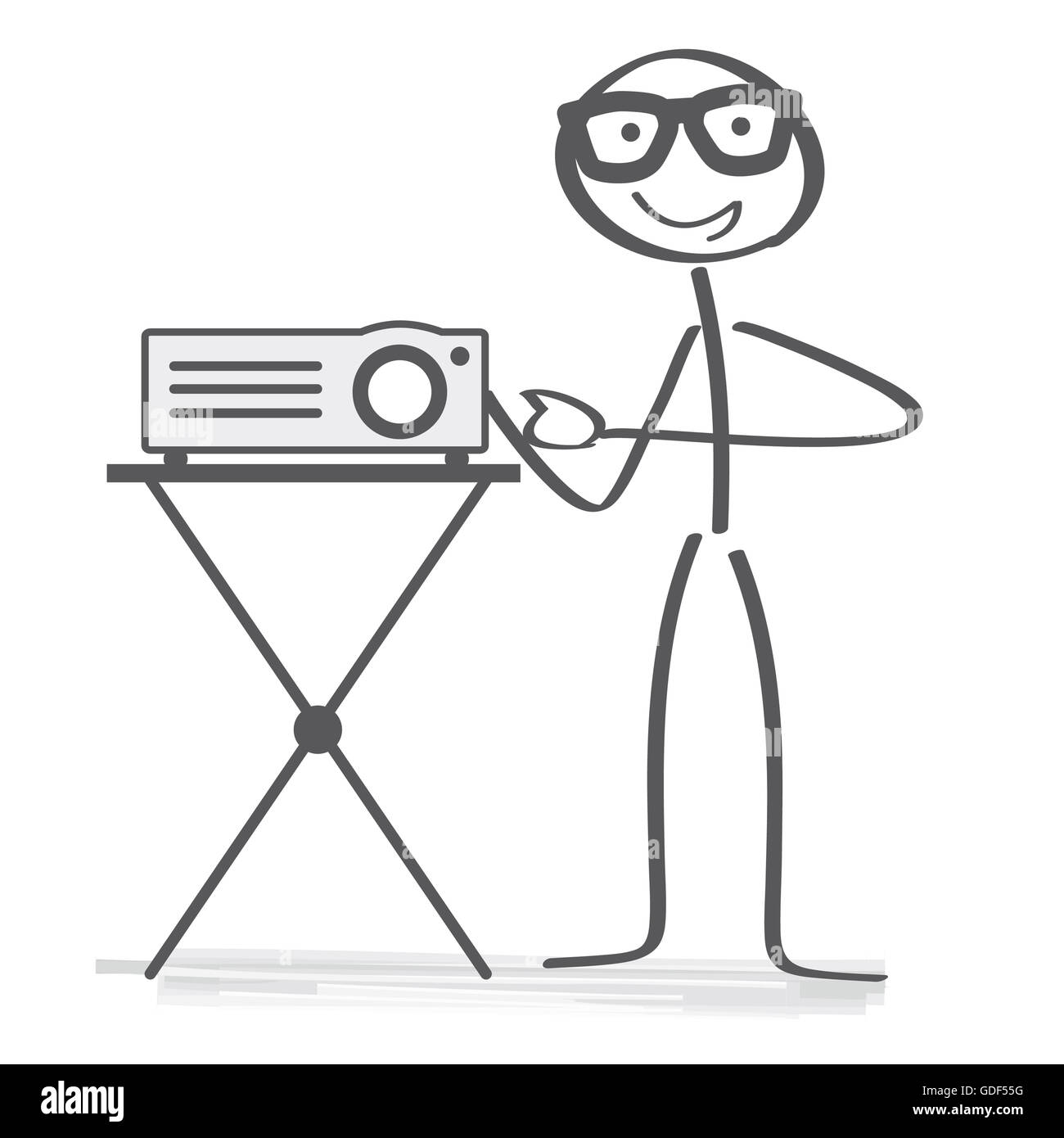 Stick figure switching on a projector for slides or digital images for a presentation Stock Photo