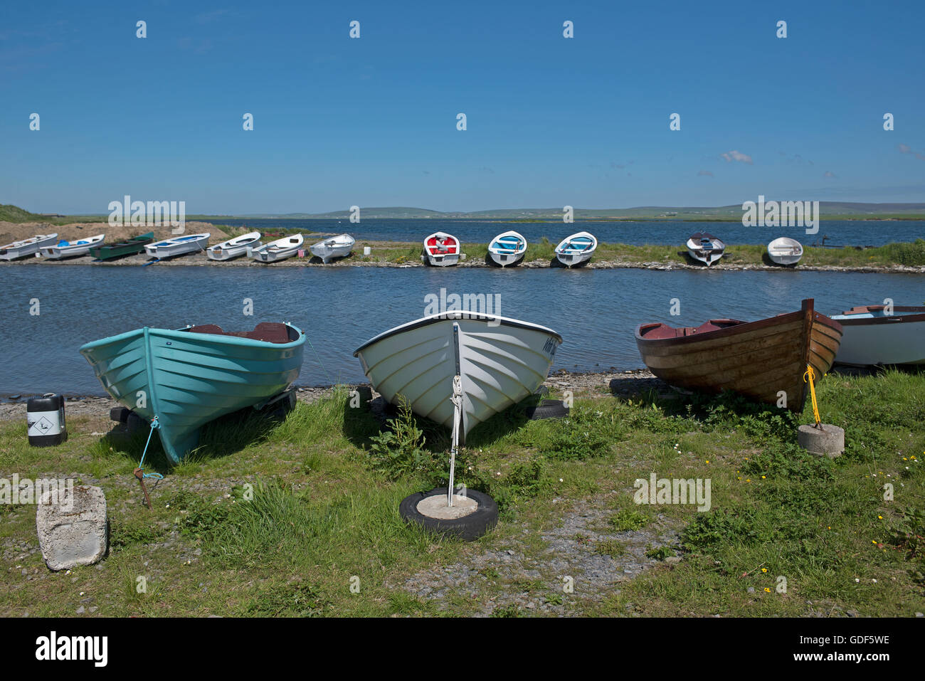Loch of Harray Orkney Isles freshwater trout fishing boats for local