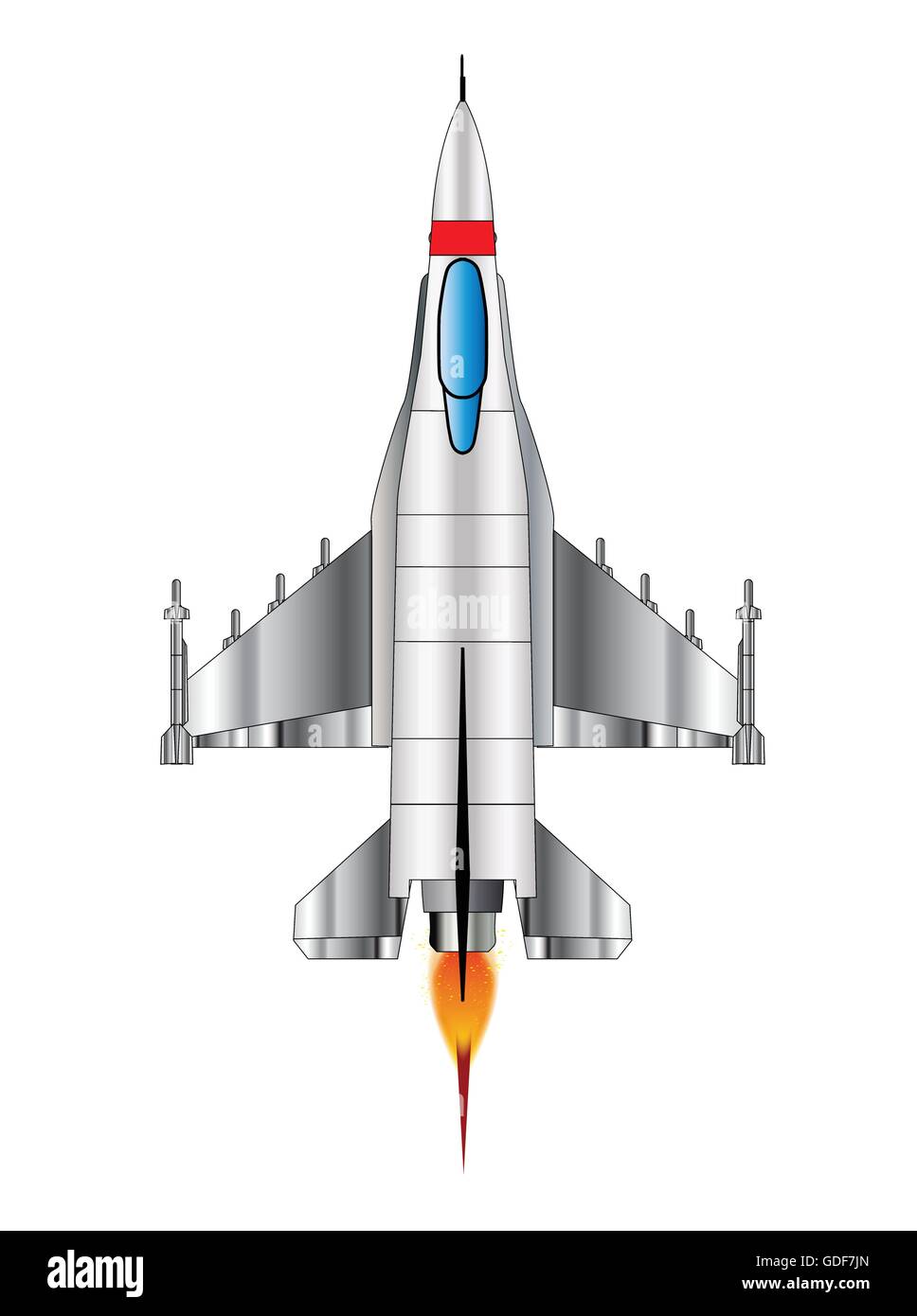 A depiction of a modern jet fighter at full throttle. Stock Vector