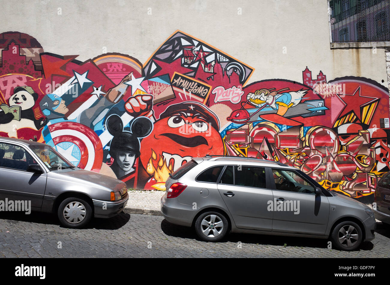 LISBON, Portugal - Samples of graffiti and street art on the streets of Lisbon, Portugal. Stock Photo