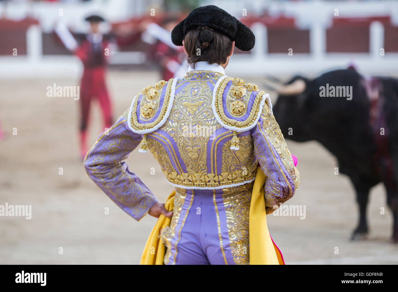 French Bullfighter Sebastian Castella bullfighting with the crutch in