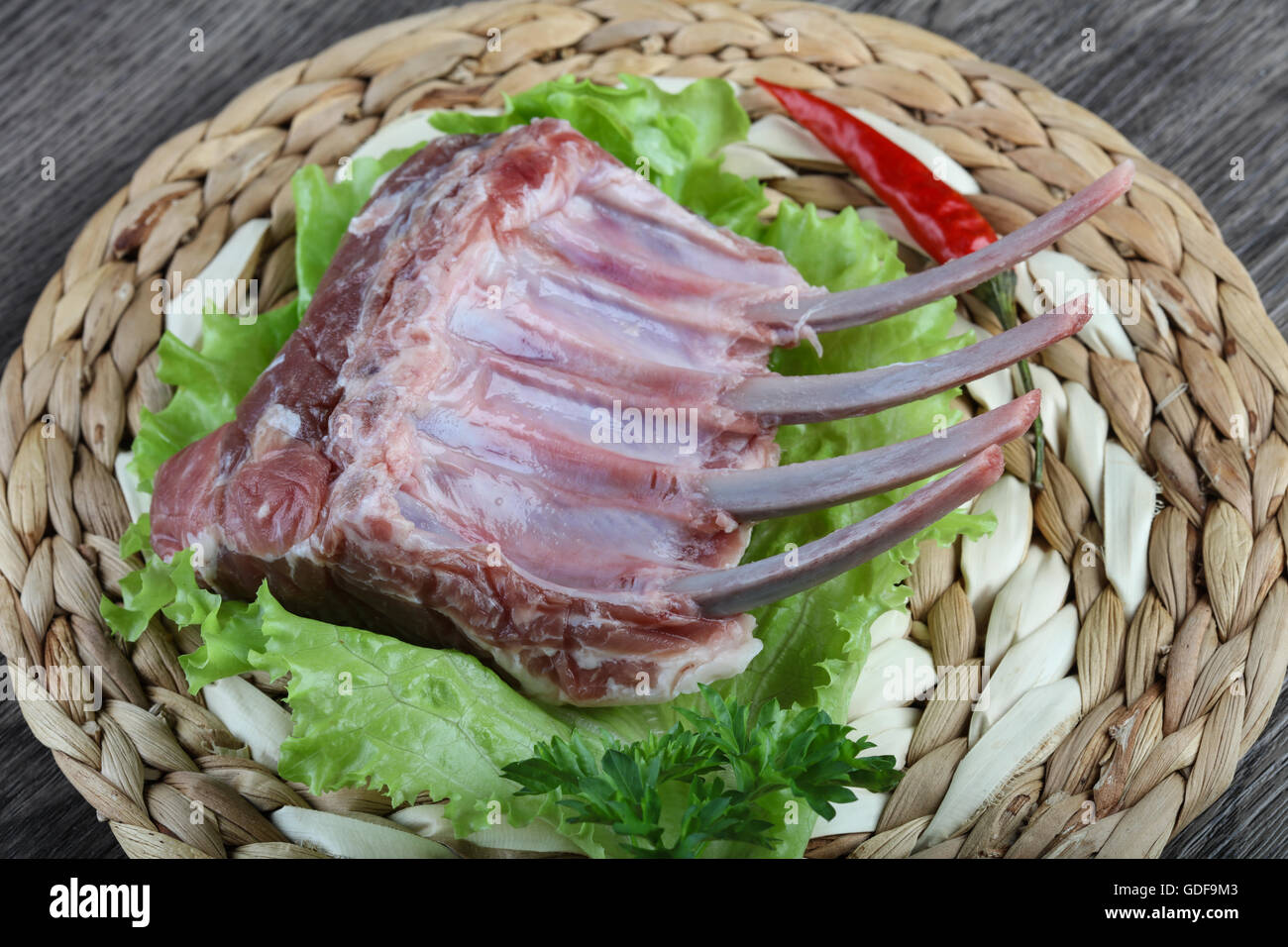 Lamb Frenched Rack 4 rib bone Stock Photo - Alamy