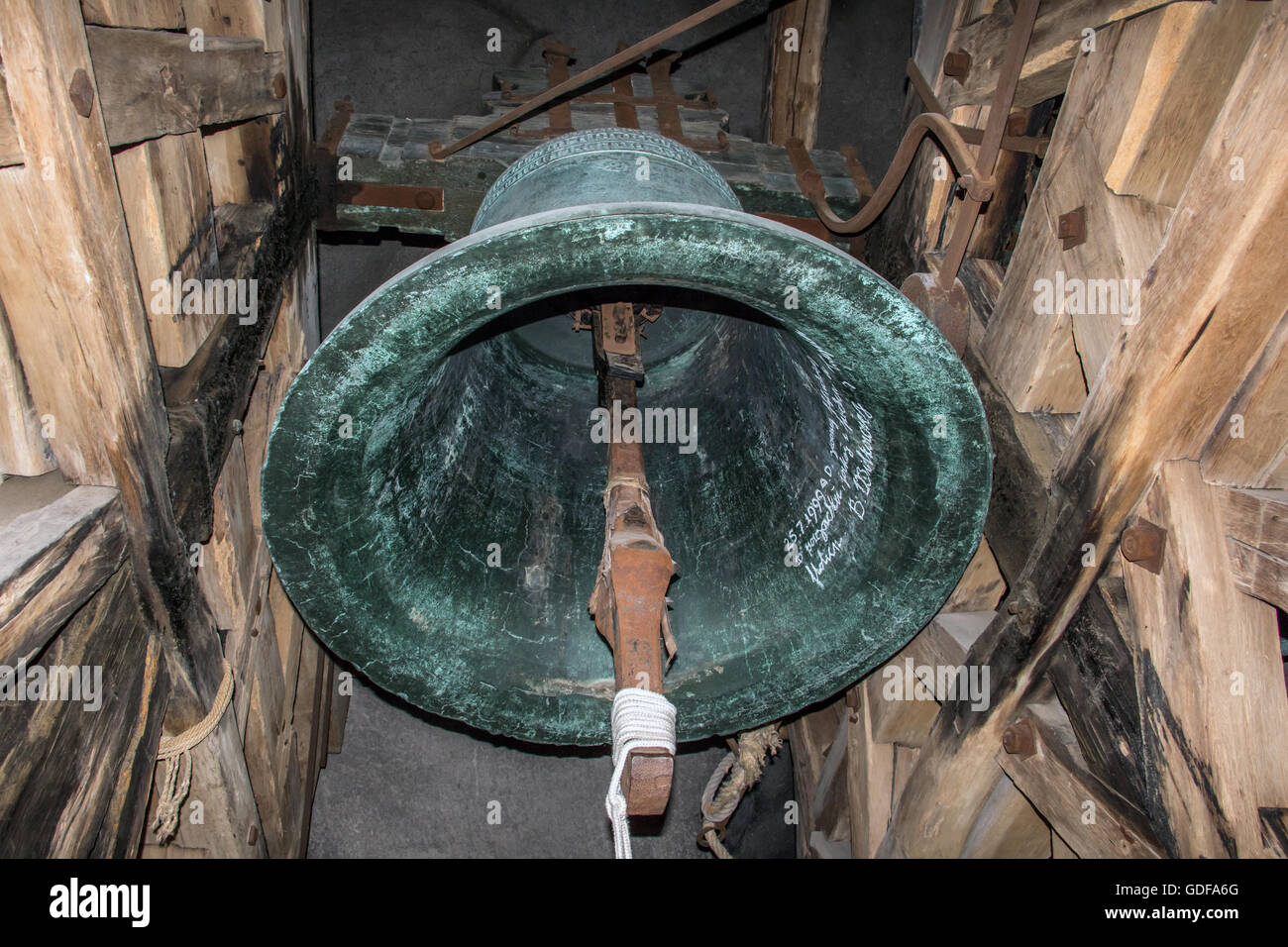 large bell hanging in the belfry Stock Photo Alamy