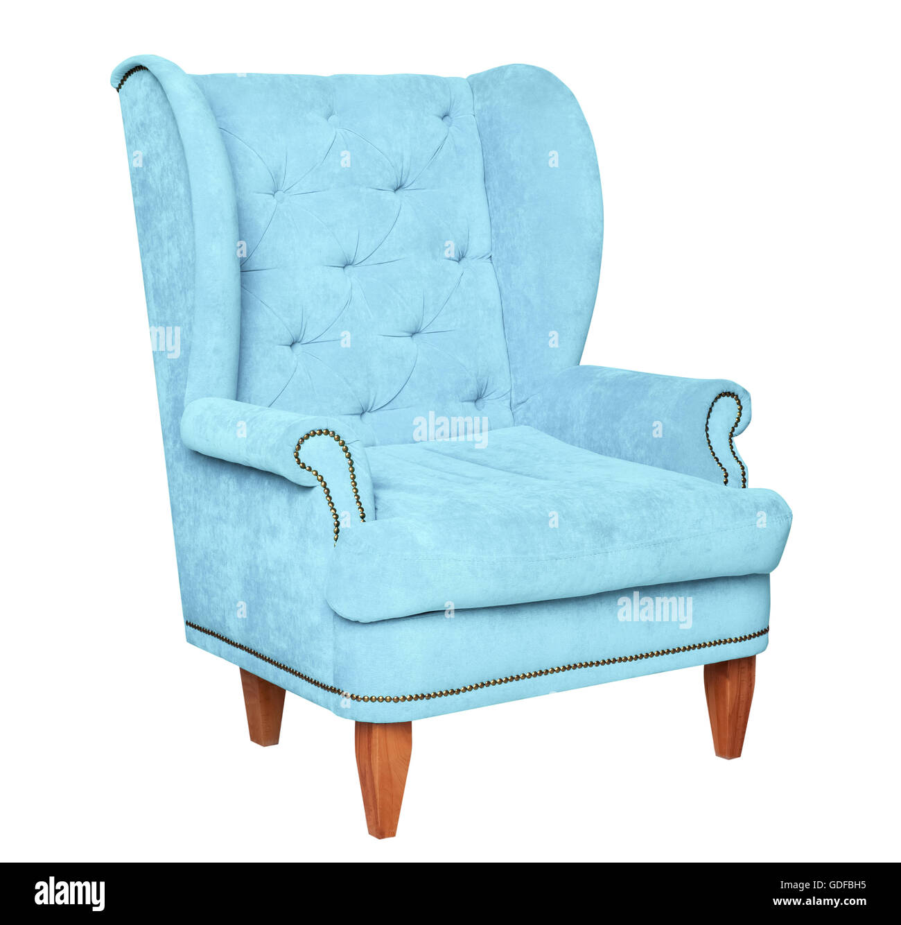 Light blue textile chair isolated Stock Photo