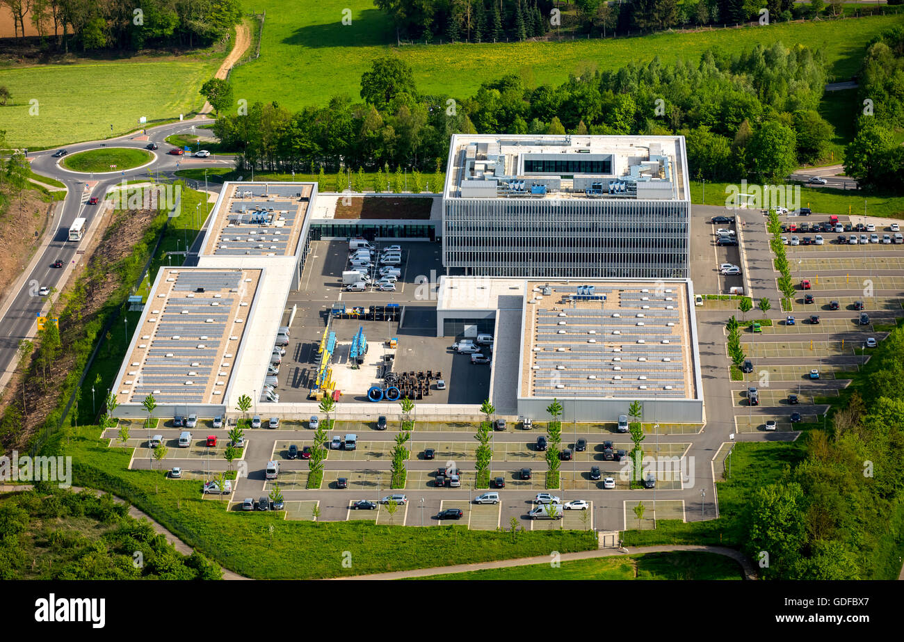 Aerial view, ENERVIE, South Westphalia energy and water AG, Headquarters Hagen-Haßley, Hagen, Ruhr district Stock Photo