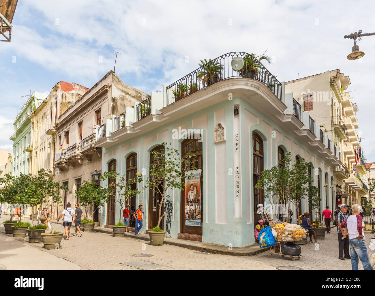Cafe Taberna, Restaurant of performances of Buena Vista Social Club, Plaza Vieja, Restored town palaces in the center of Havana Stock Photo