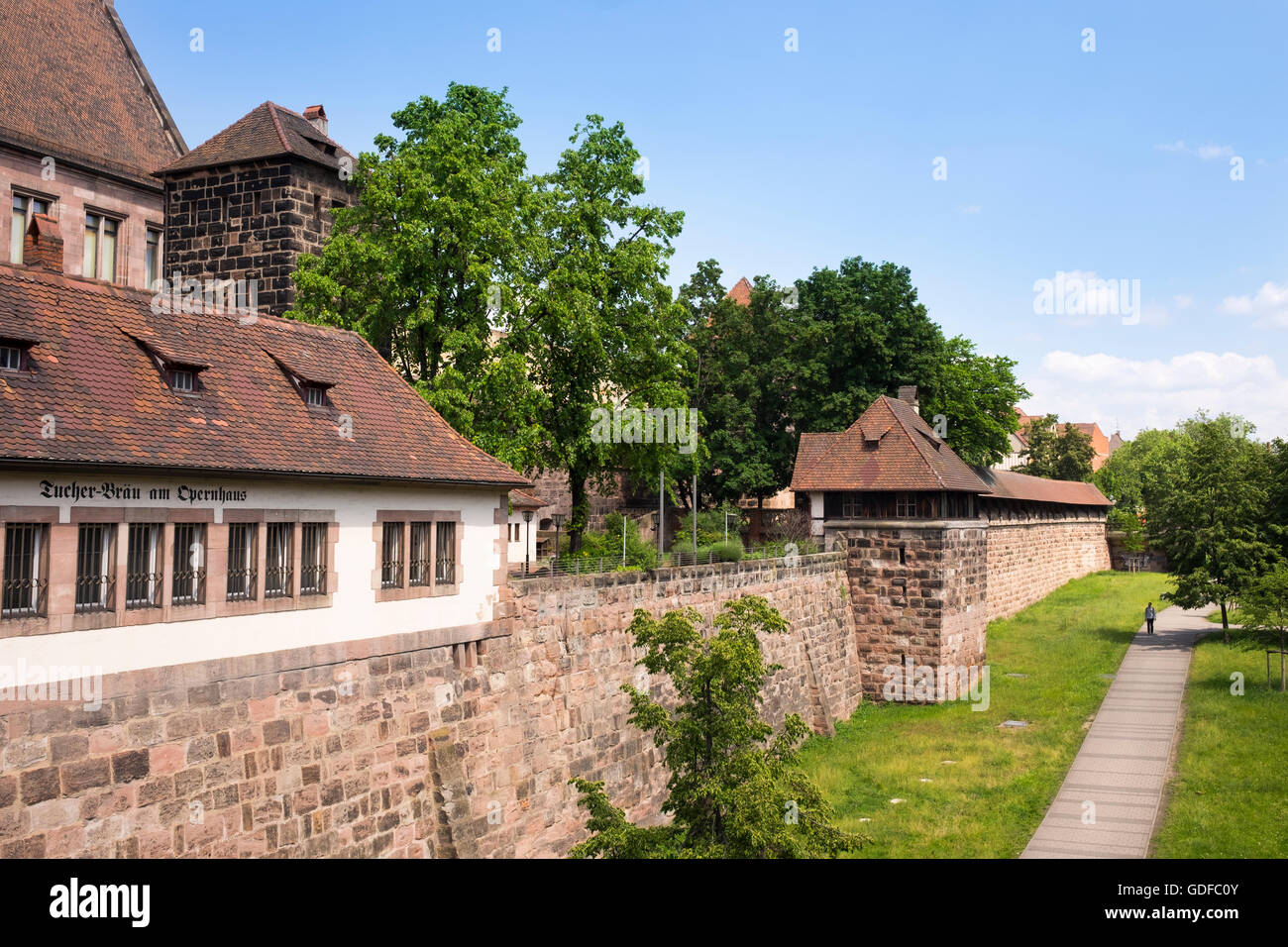 City wall Frauentorgraben, Middle Franconia, Franconia, Bavaria, Germany Stock Photo