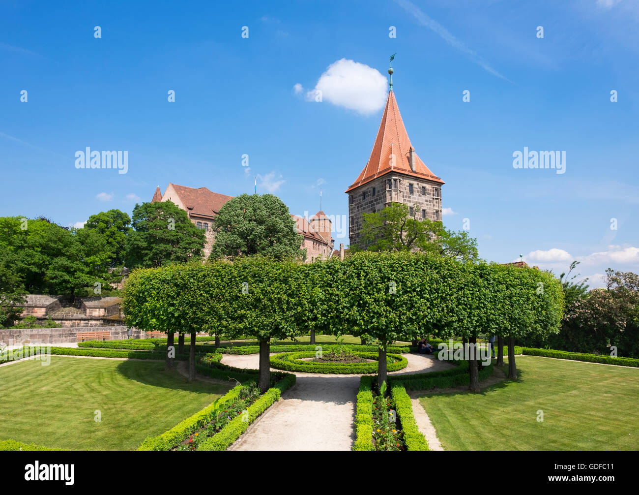 Castle Garden in Lower Bastion, Imperial Castle and Tiergärtnertor, Nuremberg, Middle Franconia, Franconia, Bavaria, Germany Stock Photo