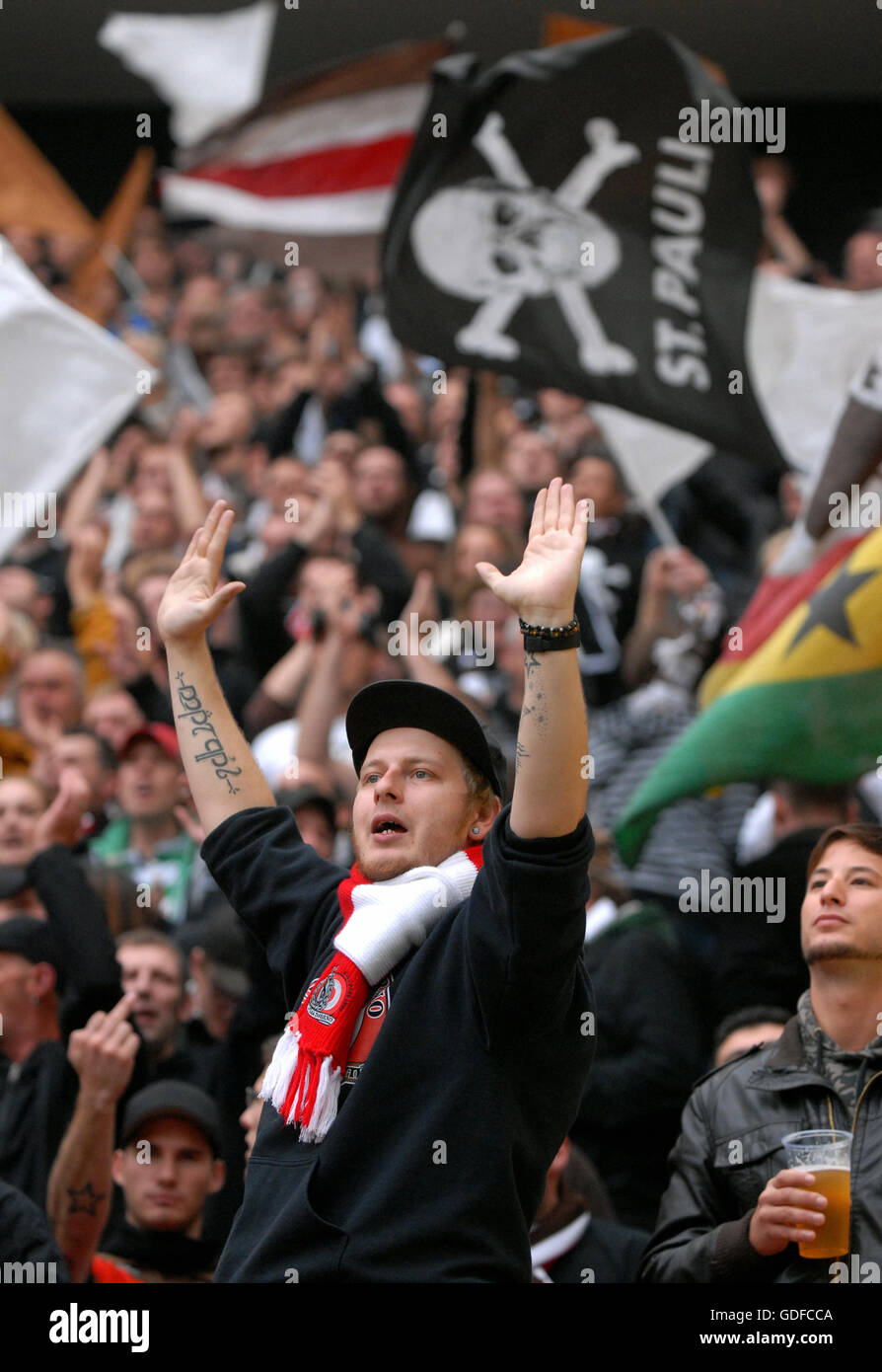 St Pauli fans, Bundesliga Football League, season 2010-2011, 3rd Match, FC Koeln - FC St Pauli 1:0 Stock Photo