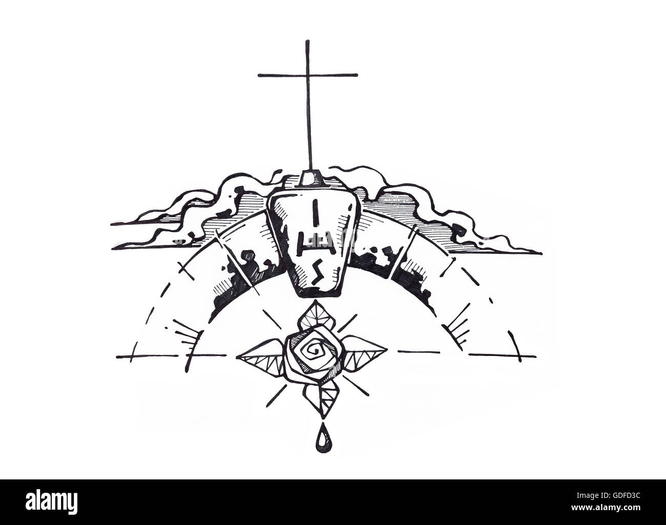 Hand drawn illustration or drawing of some religious symbols Stock Photo