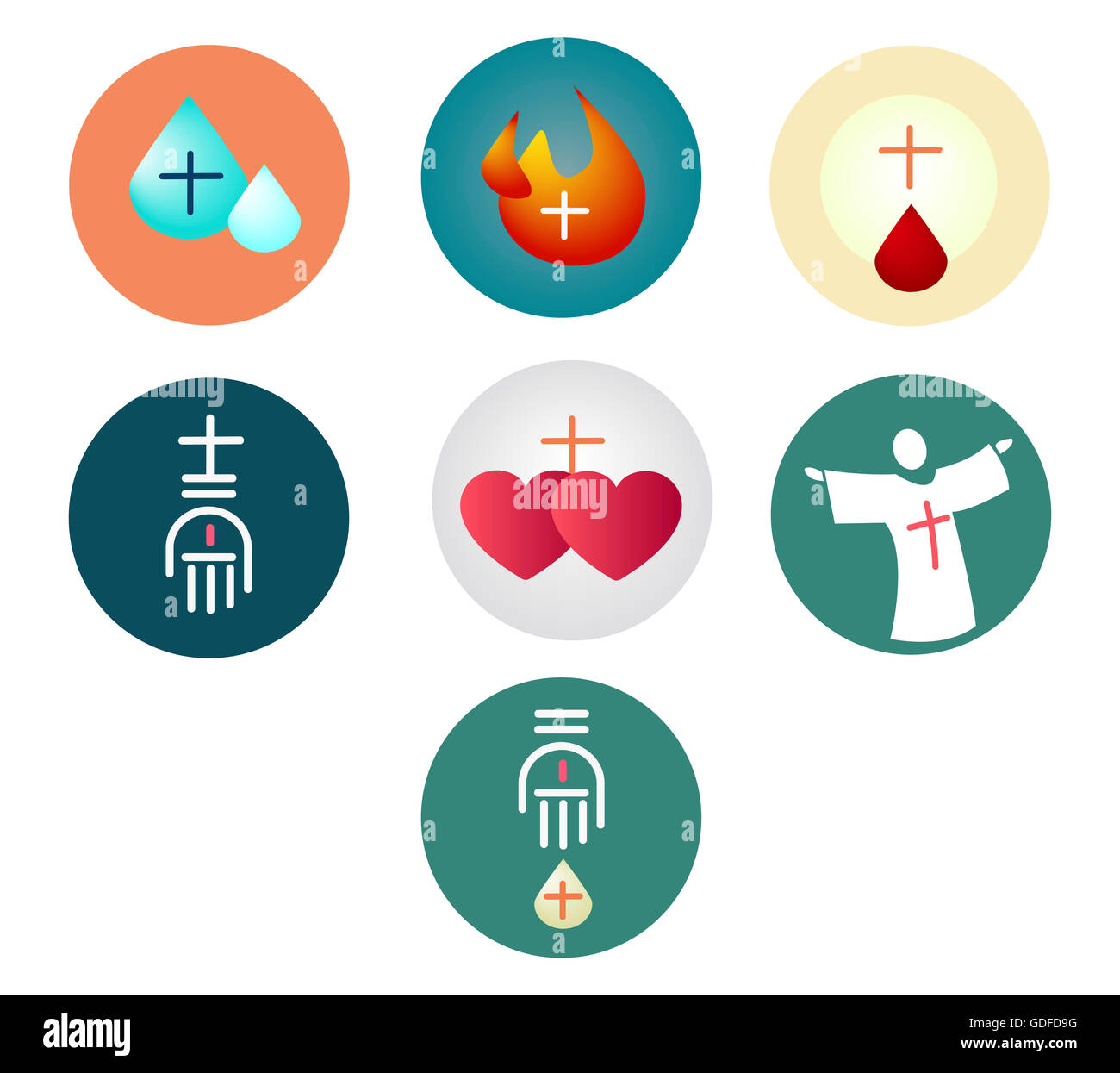 Vector illustration or drawing of the 7 Sacraments of the Christian