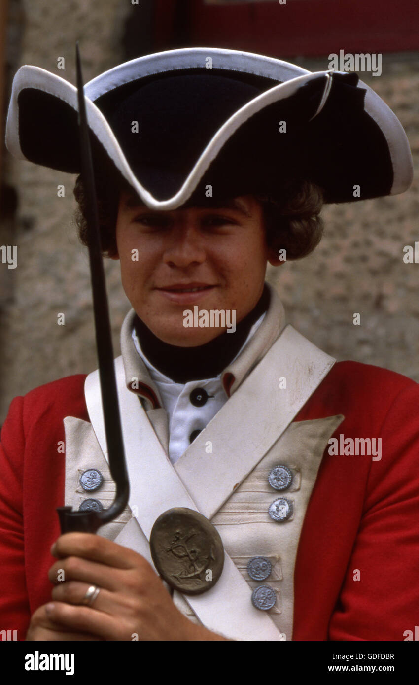 Soldier in colonial uniform at the Brisbane Expo 88. Stock Photo