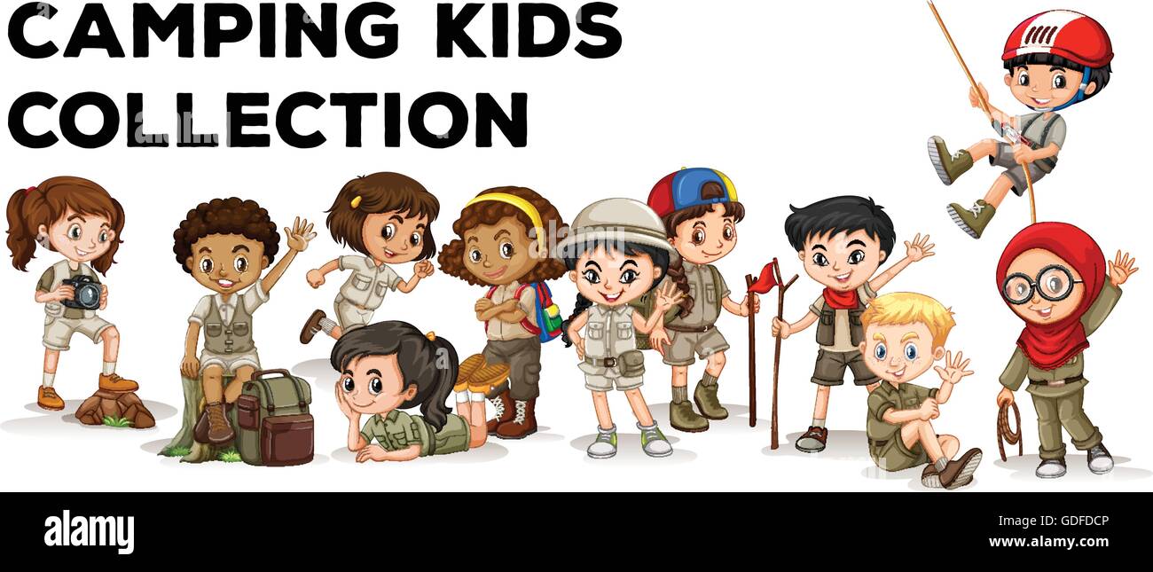 Children in camping outfit illustration Stock Vector Image & Art - Alamy