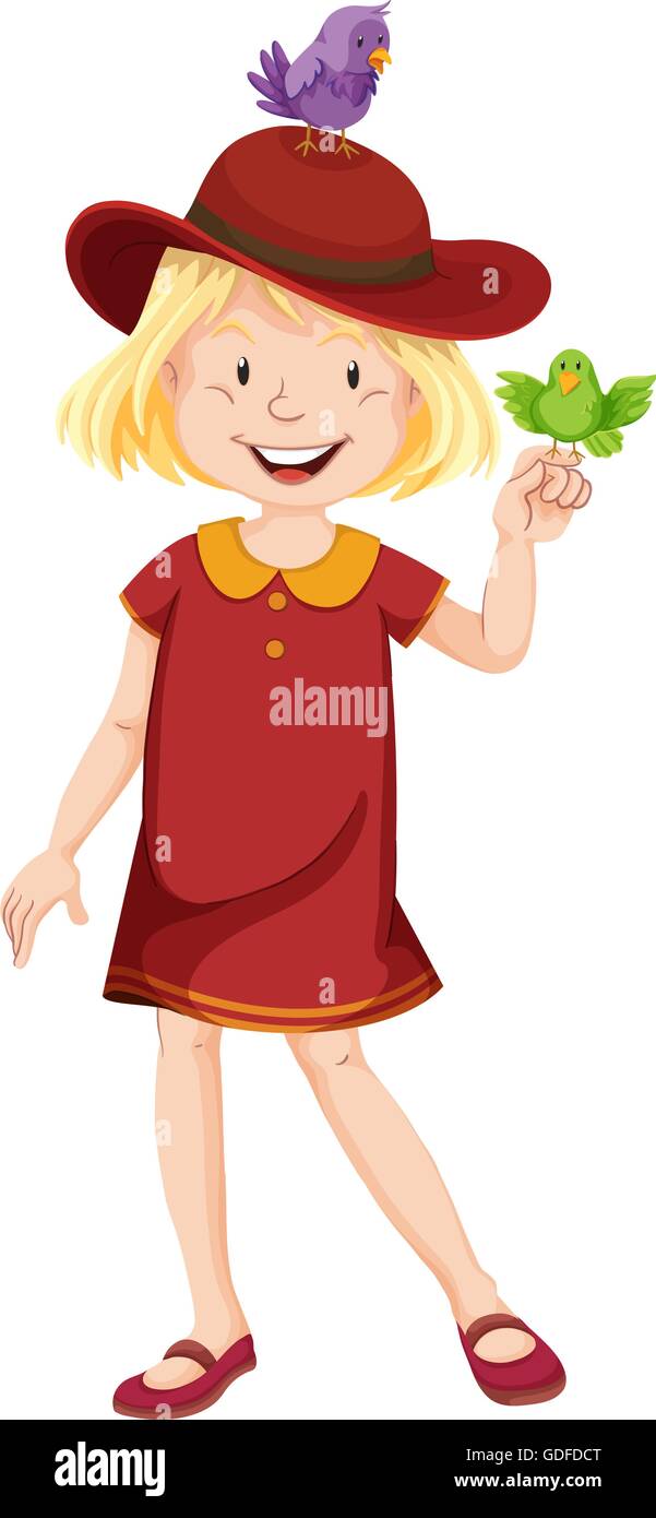 Little girl in red dress and hat illustration Stock Vector Image & Art ...
