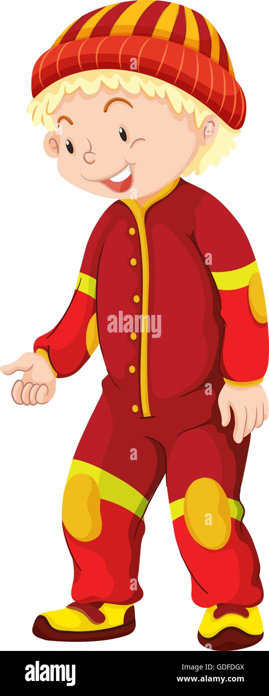 Little boy in red jumpsuit illustration Stock Vector Image & Art Alamy