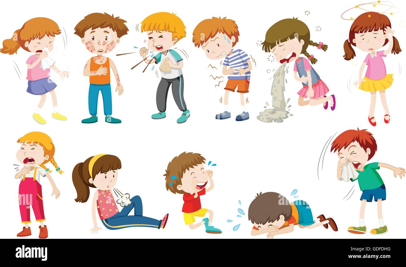 Boys And Girls Being Sick Illustration Stock Vector Image Art Alamy
