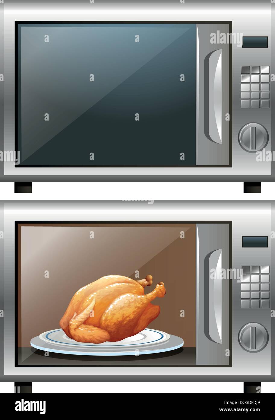 Roasted chicken in microwave oven illustration Stock Vector Image & Art