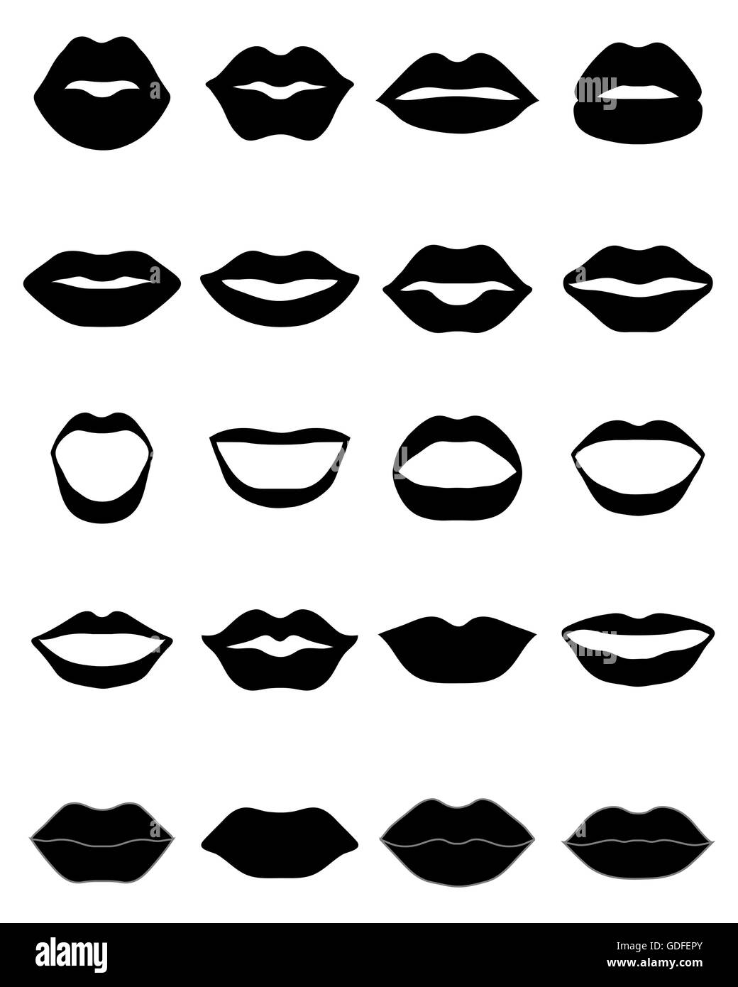 Set of black lips on a white background Stock Photo