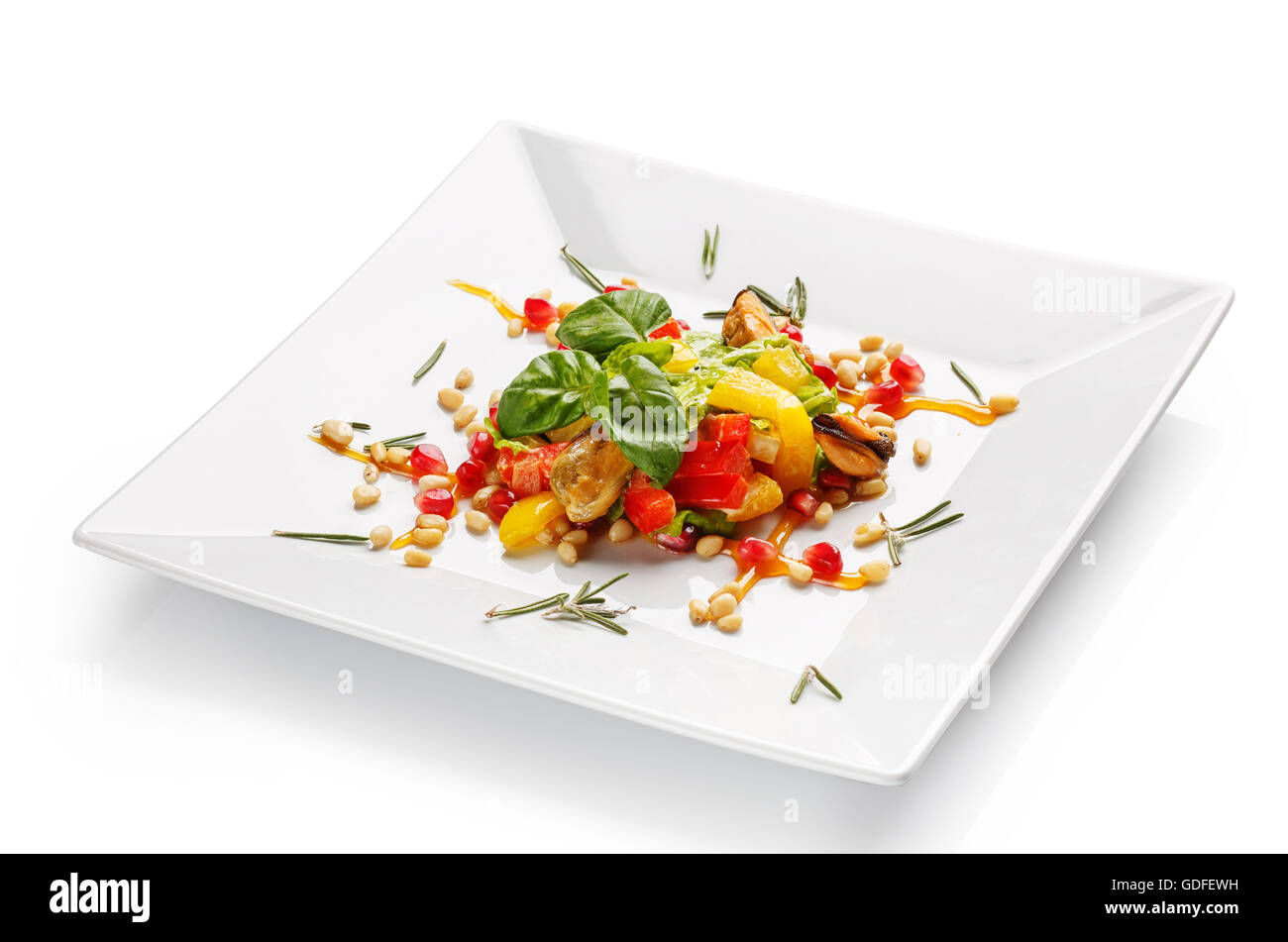 appetizing restaurant food on  white background Stock Photo