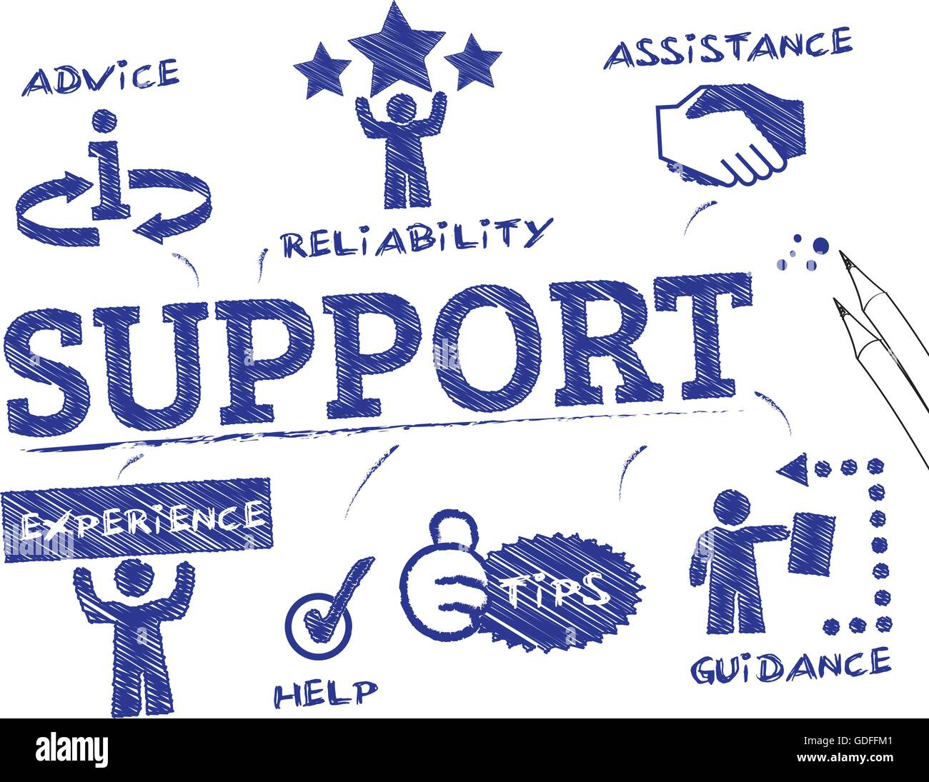 Support. Chart with keywords and icons Stock Vector