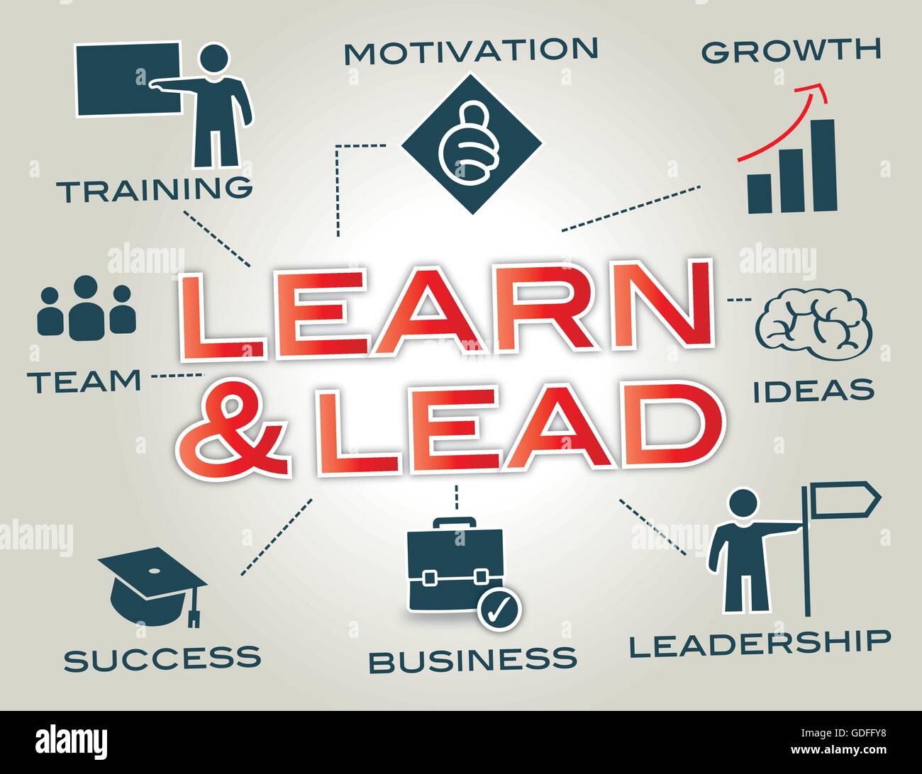 Learn and Lead - Infographic with Keywords and icons Stock Vector