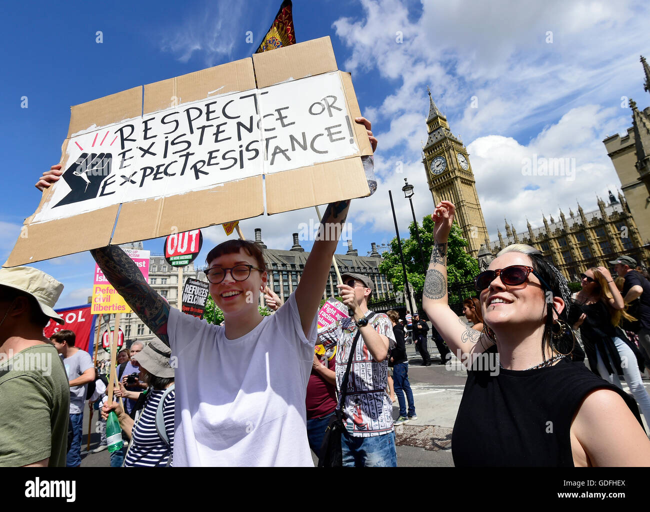 People take part in a 'No More Austerity - No To Racism - Tories Must Go' demonstration organised by the People's Assembly in central London. Stock Photo