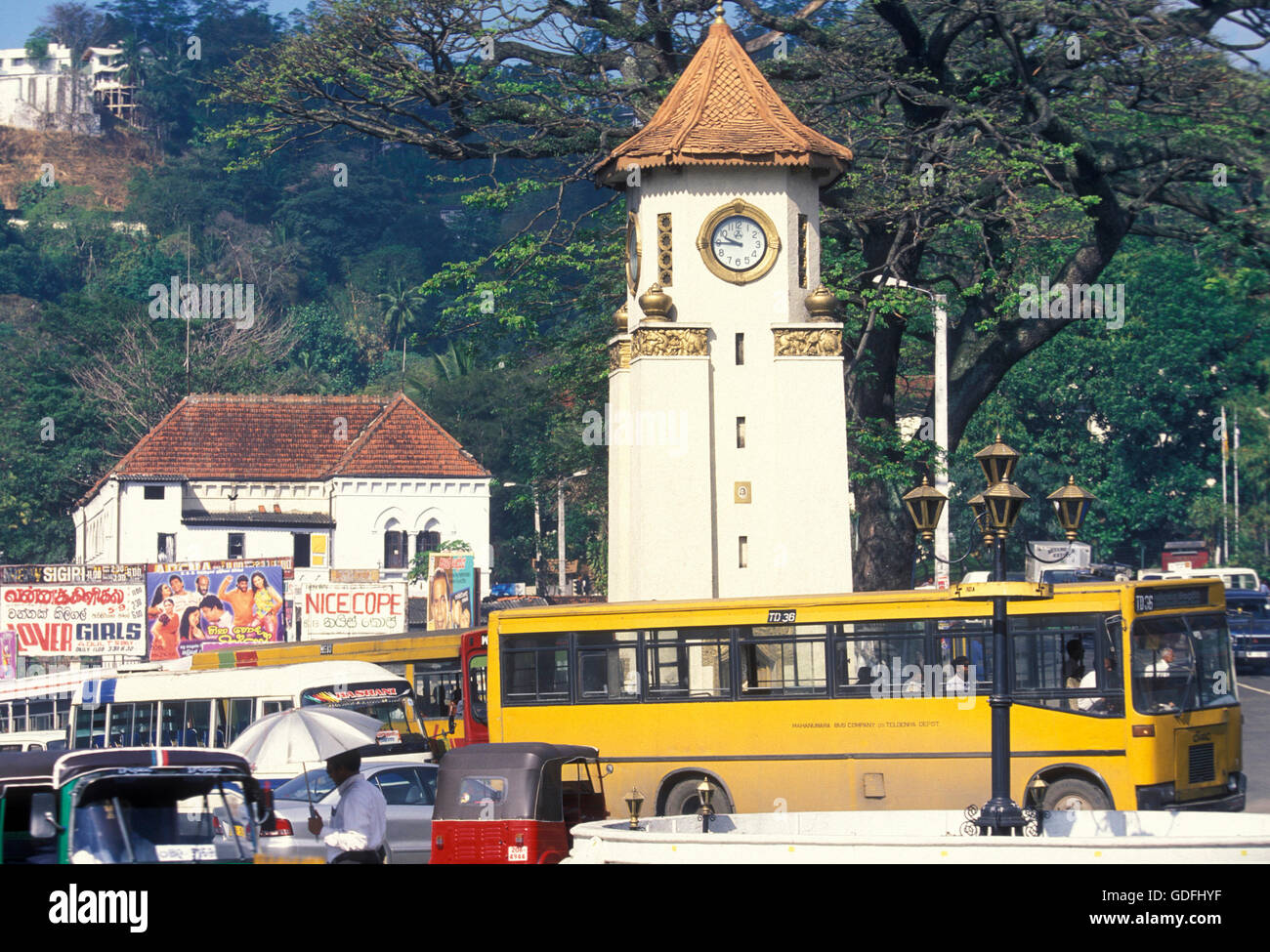 the Kandy clock tower in the town of Kandy of Sri Lanka in Asien Stock