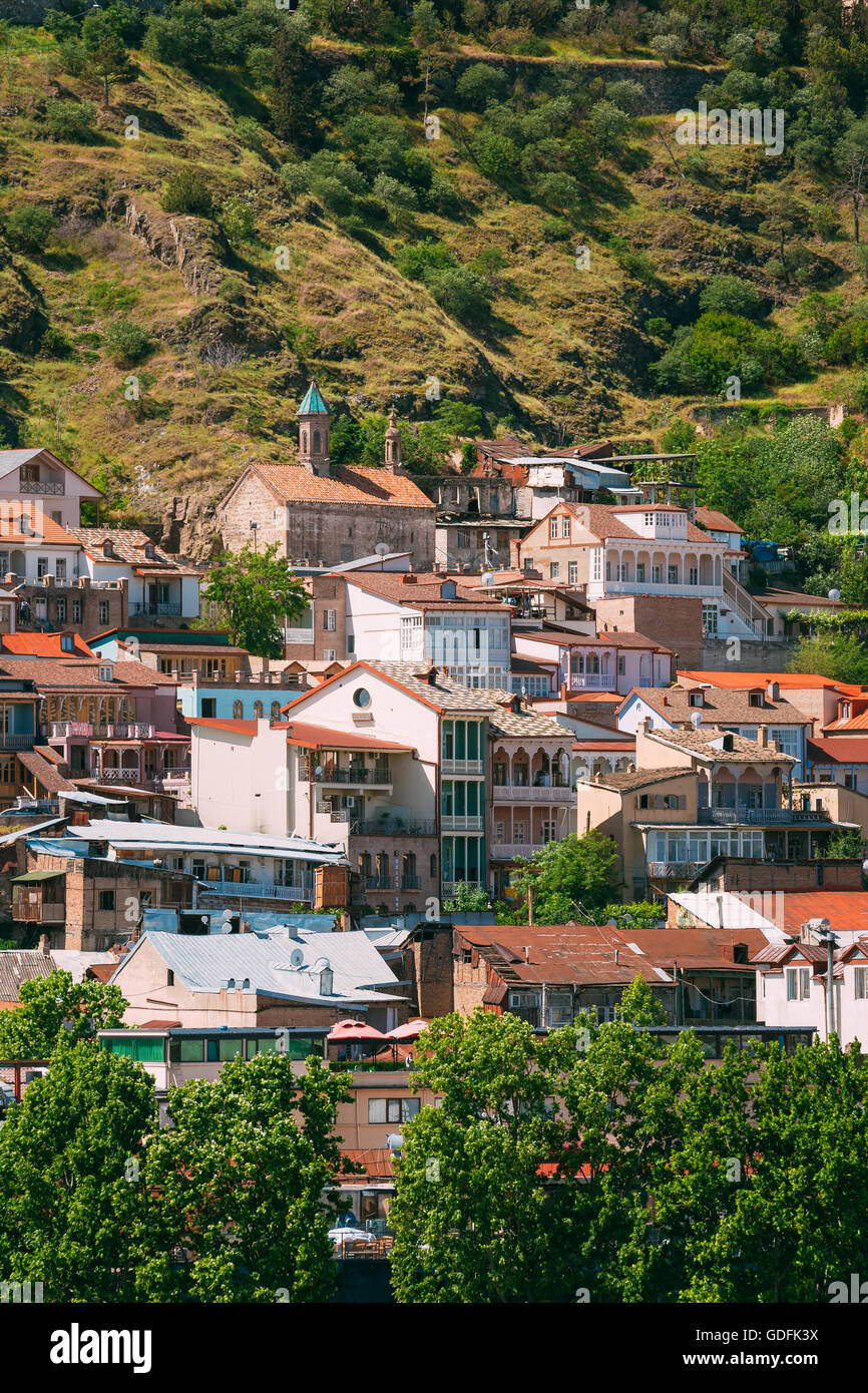 Scenic View Of Tbilisi Old Town, Georgia. Beautiful Architecture In Historic District. Stock Photo