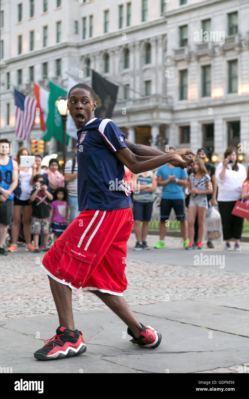 New York City, NY, USA - September 15, 2014. Street dancer performing in Grand Army Plaza, in Manhattan, New York City. Stock Photo