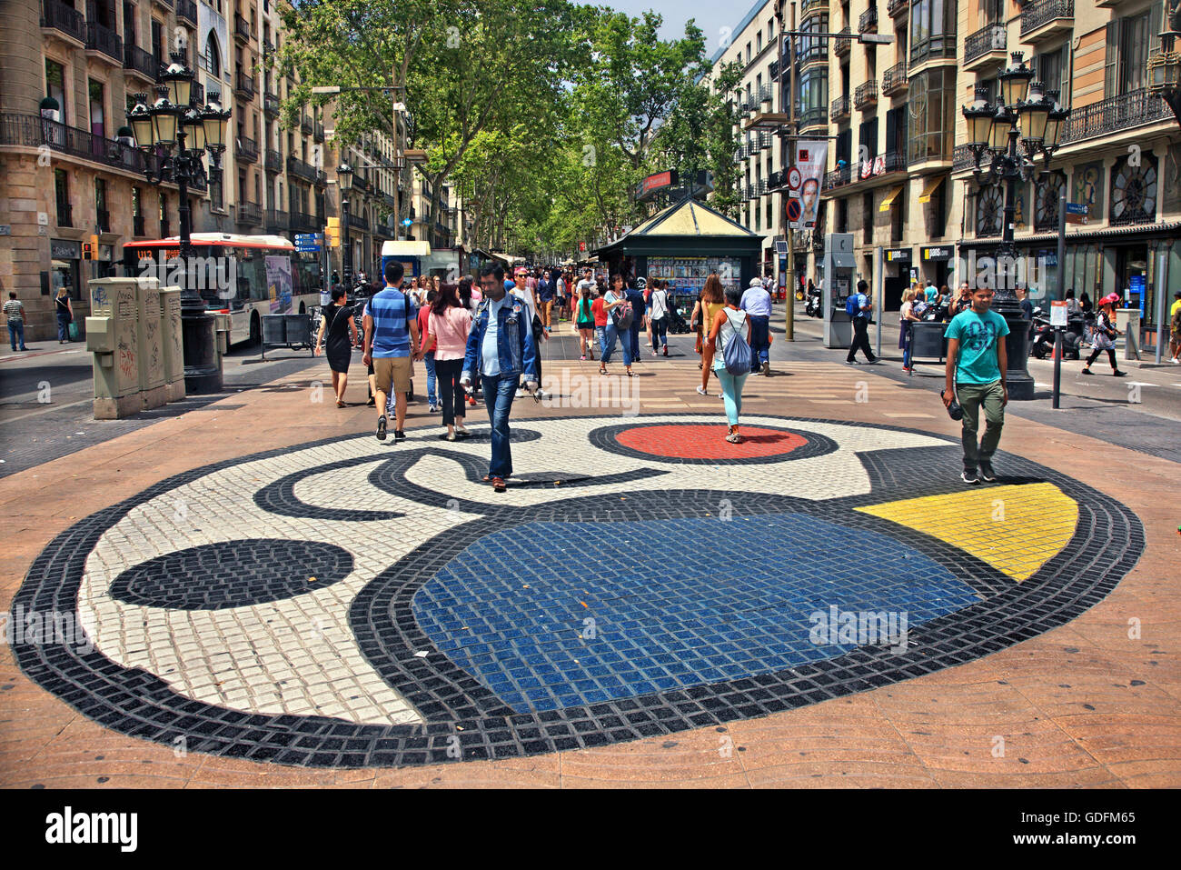A 'mosaic' by Joan Miro at La Ramba, the most famous street of Barcelona Catalonia, Spain Stock Photo