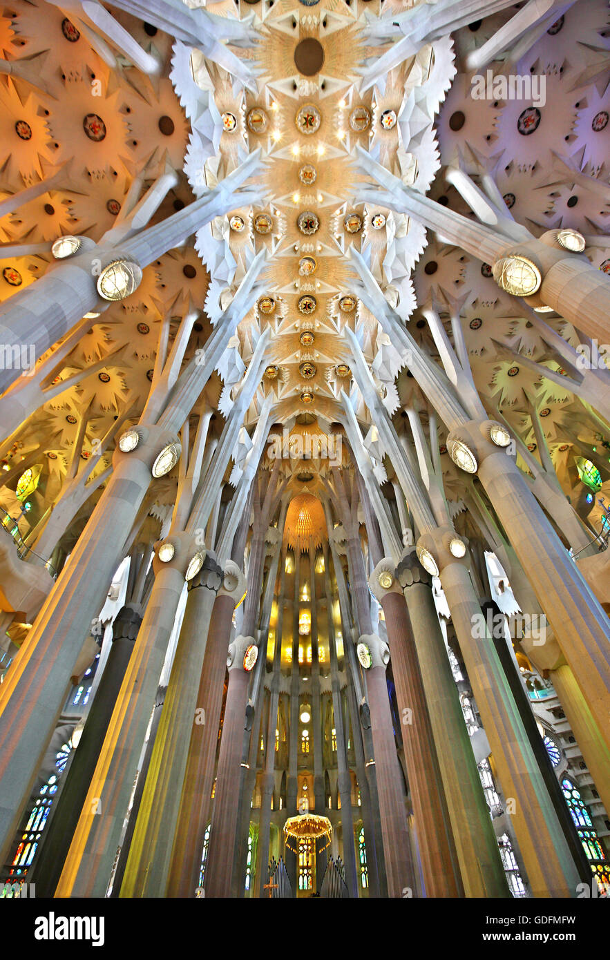 Inside the Sagrada Familia, the masterpiece of architect Antoni Gaudi and "trademark" of Barcelona, Catalonia, Spain. Stock Photo