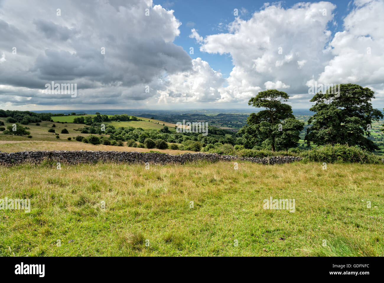 The view from Deer Leap an area of outstanding natural beauty in the Mendip Hills in Somerset Stock Photo