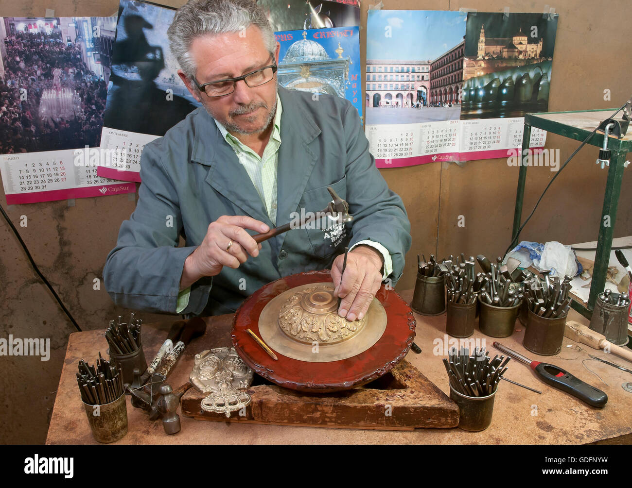 Goldsmith workshop, Lucena, Cordoba province, Region of Andalusia, Spain, Europe Stock Photo