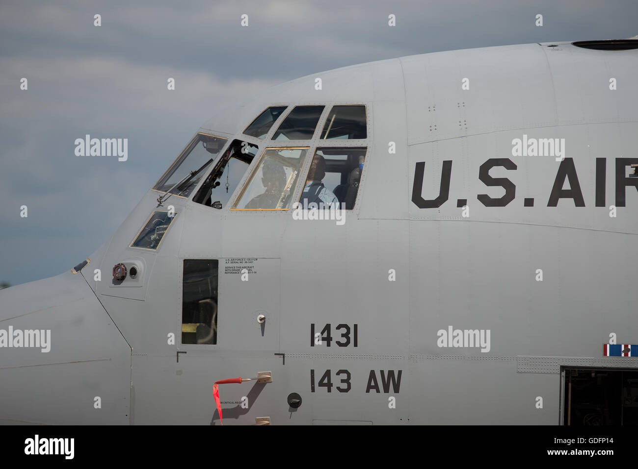 The 2016 Farnborough International Trade Airshow, US Airforce Hercules cockpit Stock Photo