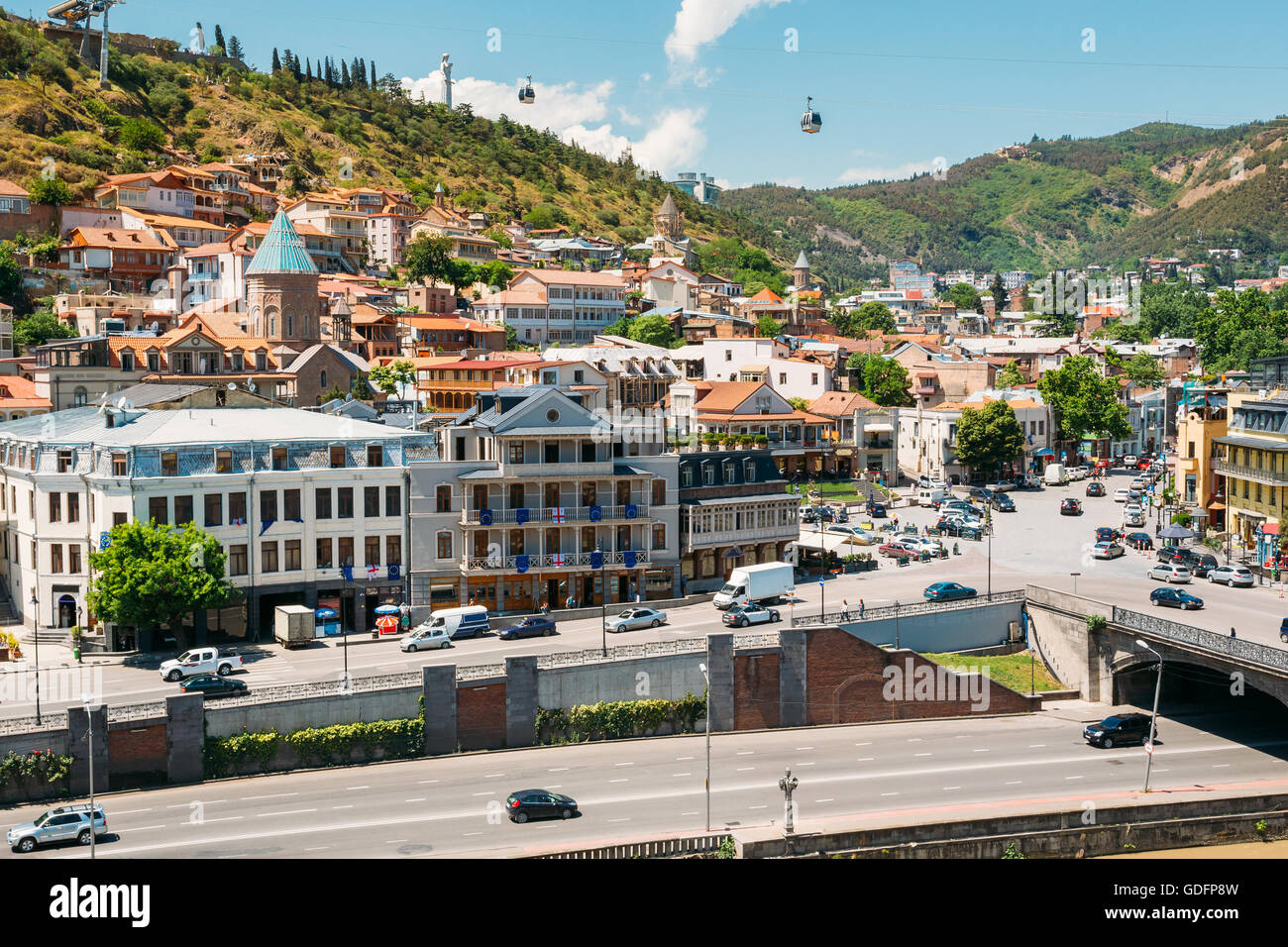 Scenic View Of Tbilisi Old Town, Georgia. Historic District Stock Photo