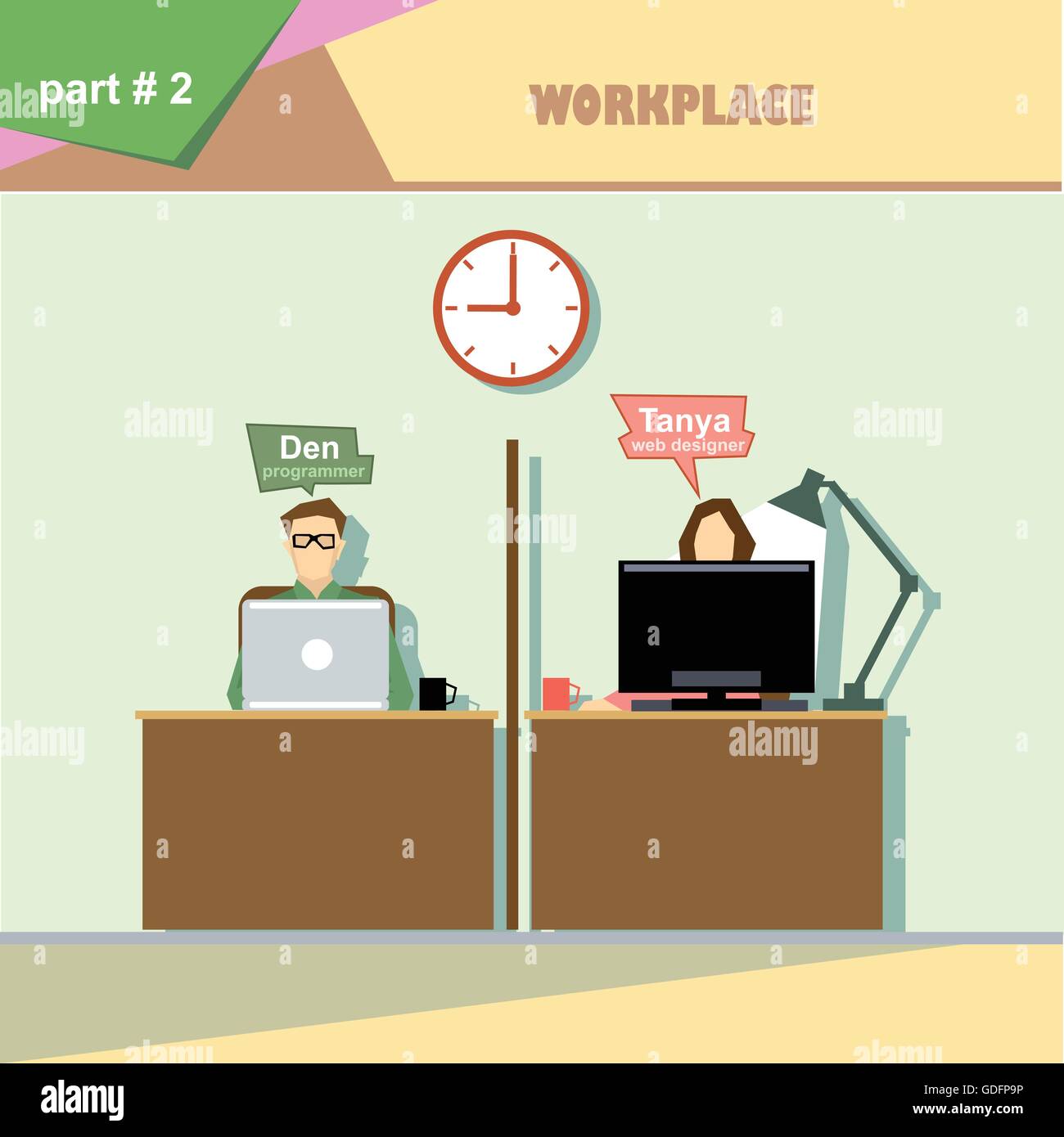 Business company roles situation infographics with web designer and ...