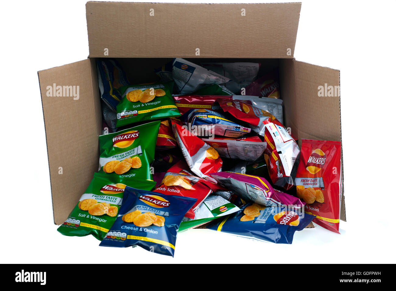 Box of walkers mixed flavour crisps Stock Photo Alamy