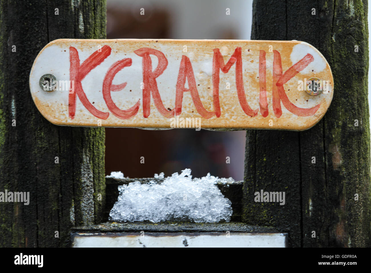 KERAMIK German word for ceramic on signboard label at a show workshop Stock Photo