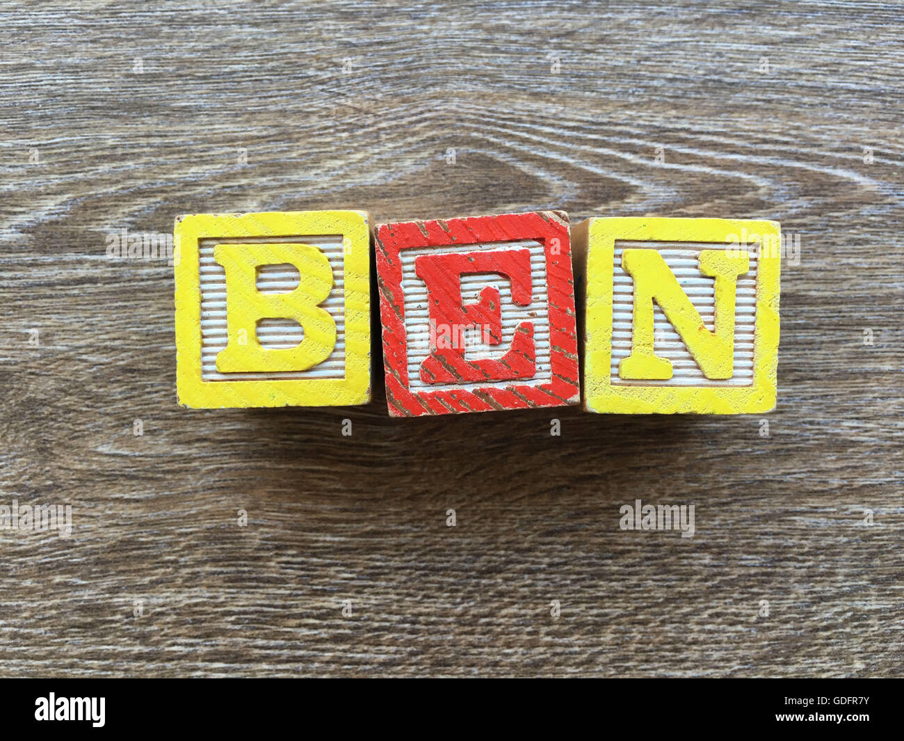 Ben name written with wood block letter toys Stock Photo Alamy