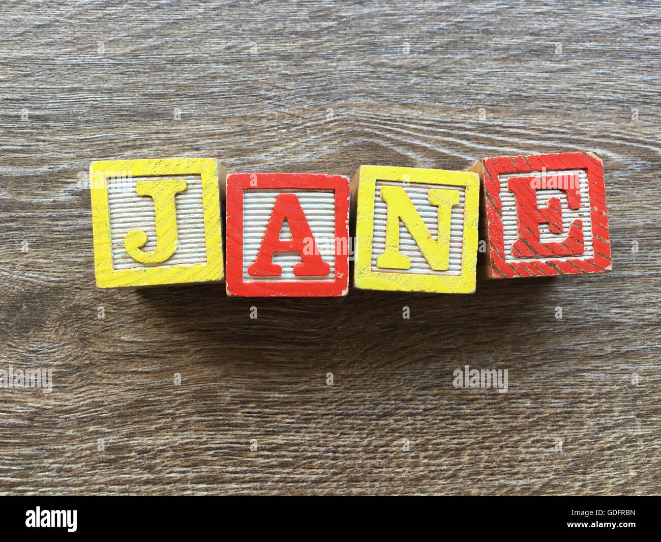 Jane name written with wood block letter toys Stock Photo Alamy