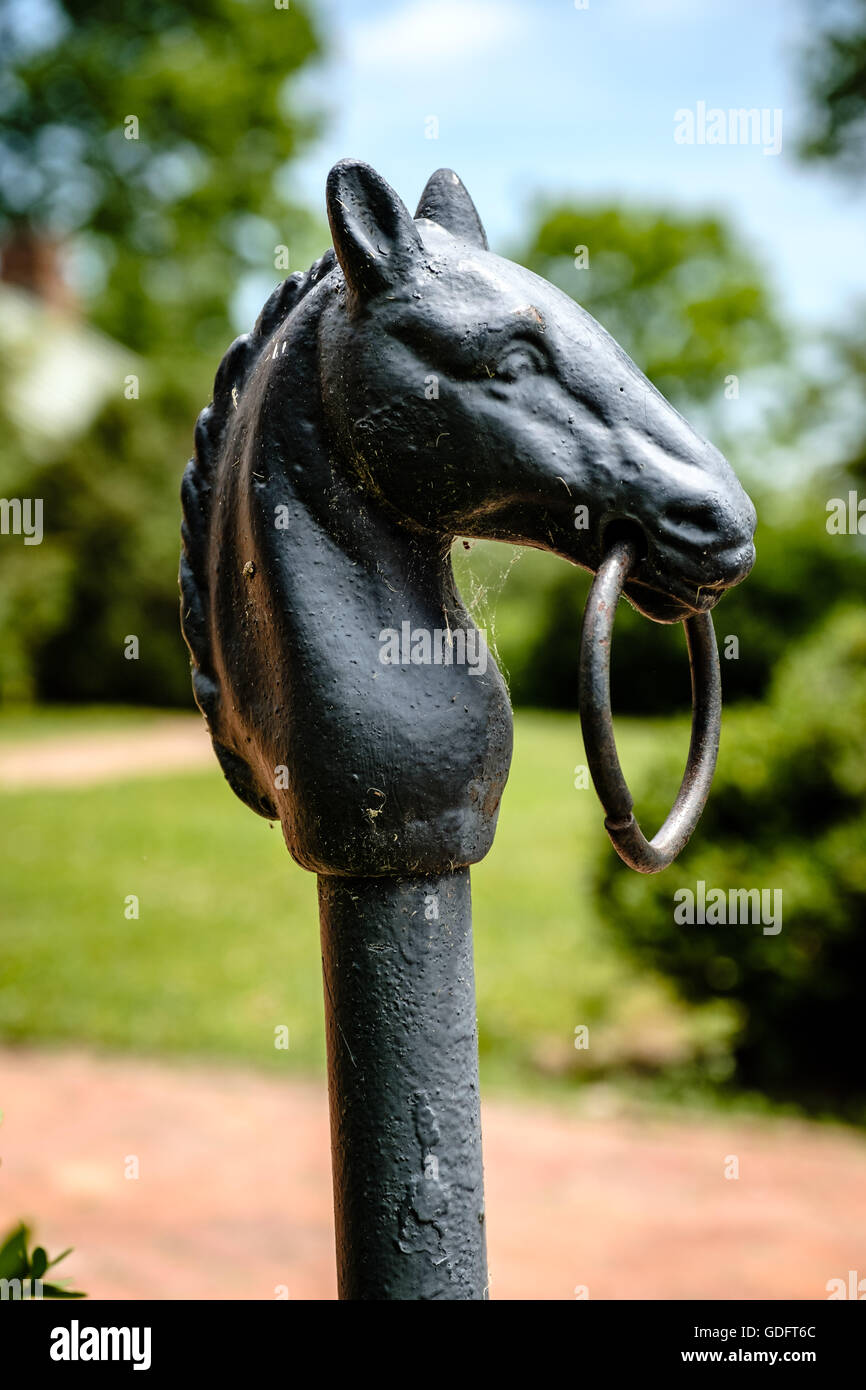 Horse head hitching post, Long Branch Plantation, Millwood, Virginia Stock Photo Alamy