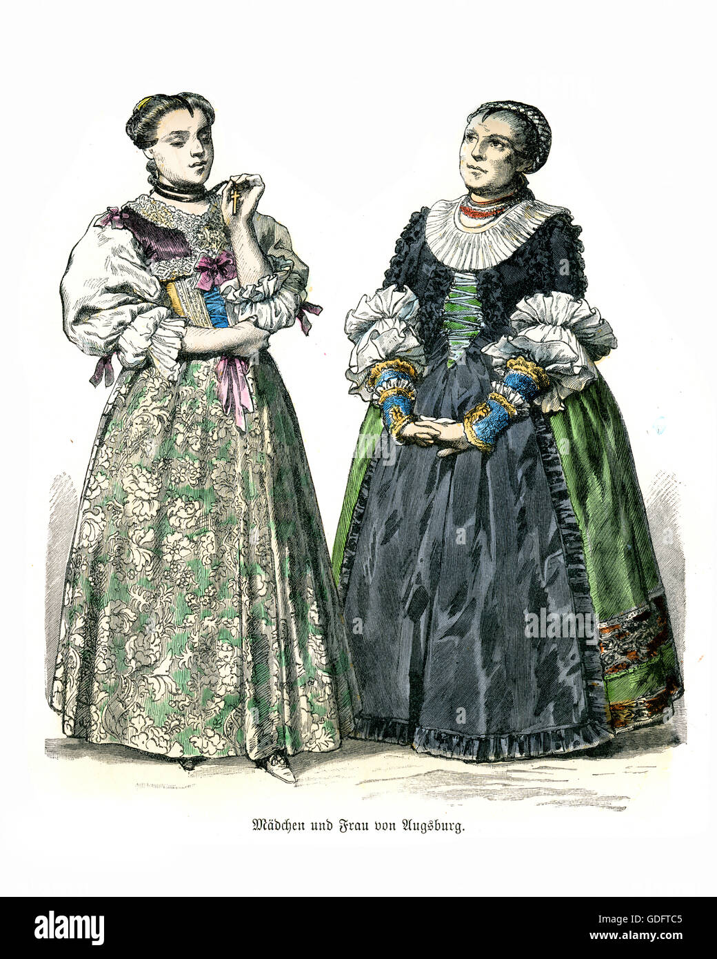 18th Century Fashions women wearing the costumes of  Augsburg,  Bavaria, Germany Stock Photo